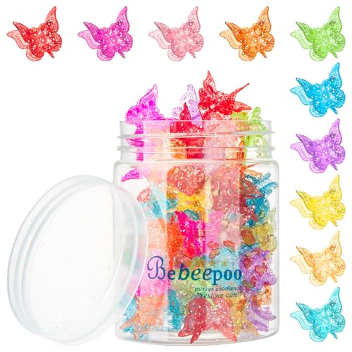 Glitter Butterfly Hair Clips - 50 Pack, 10 Colors, Mini Claw Clips