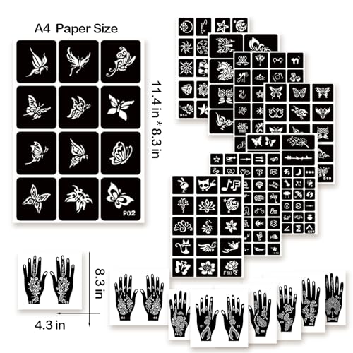 Henna Tattoo Stencil Kit 190pcs, 24 Sheets Reusable