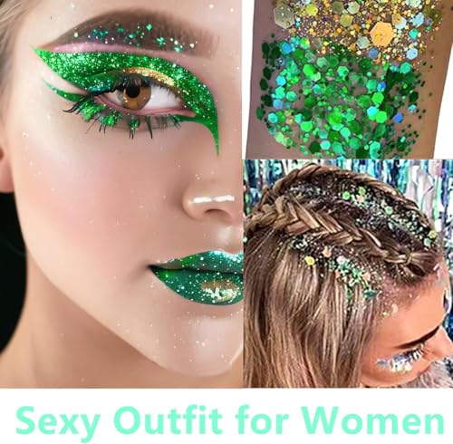 St Patricks Day 3-Piece Set - Green Glitter, Shamrock Earrings & Sunglasses