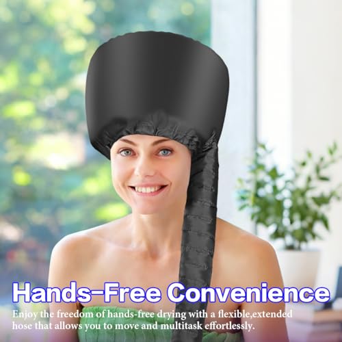 Hooded Hair Dryer Bonnet - Adjustable, Fast Drying for Natural Hair & Curls - Portable Travel Black