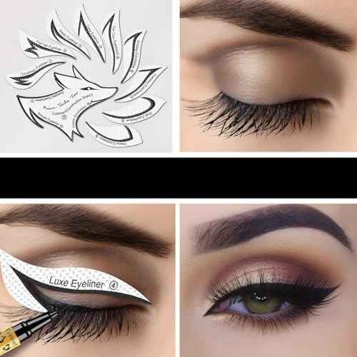 Eyeliner Stencil and Eyeshadow Stencil Stickers, 12 Pairs Reusable Eyeliner Template Stickers for Perfect Fox Eye, Easy to Apply & Remove