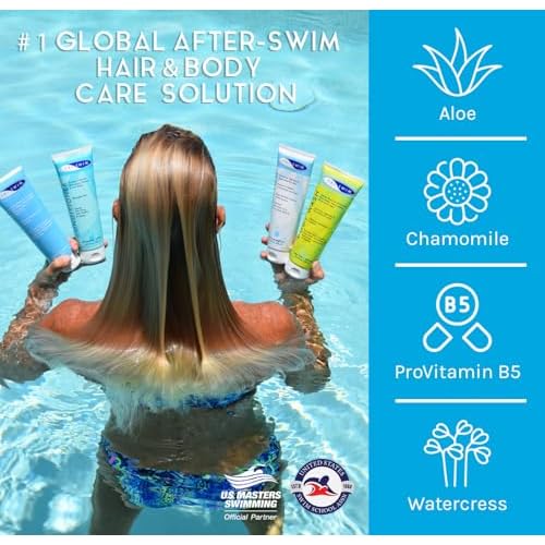 TRISWIM Pack of 4 Swim Care Set | Chlorine Removal Shampoo, Conditioner, Body Wash & Lotion, 8.5 fl oz Each | Removes Chlorine from Hair & Skin | Hydrates, Repairs & Protects Swimmers