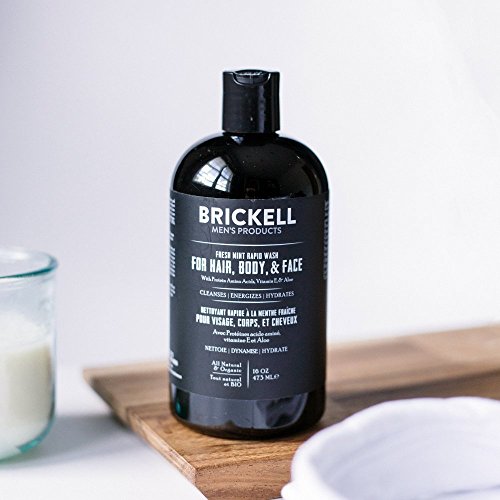 Brickell Men's Rapid Wash, Natural and Organic 3 in 1 Body Wash Gel for Men, 16 Ounce, Fresh Mint Scent