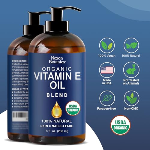 Organic Vitamin E Oil Blend 8 fl oz - Made from Pure, Natural Oils for Skin, Scars & Face - Aceite de Vitamina E - Nexon Botanics