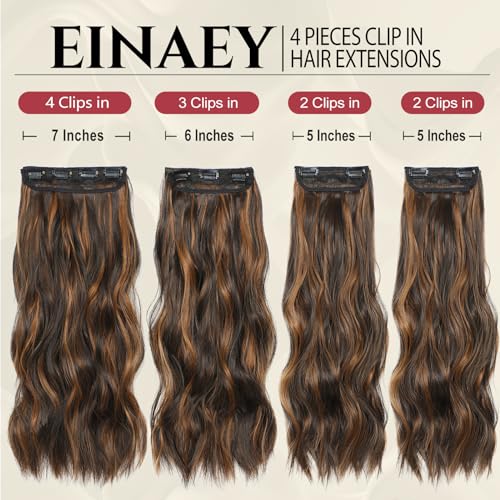 Clip in Hair Extensions - 4 Pieces of Soft, Natural, and Easy-to-Use Extensions with Long Wavy Hairpieces for Weddings, Costumes, and Daily Use