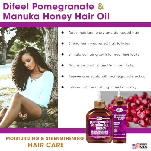 Difeel Pomegranate & Manuka Honey Premium Hair Oil 7.1 oz. - Growth Stimulating, Moisturizing & Strengthening Hair Oil for Dry, Damaged Hair
