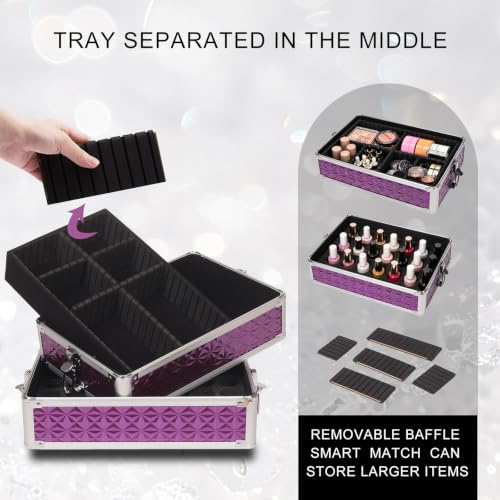 Rolling Makeup Train Case 6-in-1 with Mirror & Lock