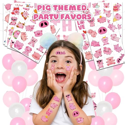 96 PCS Pre-Cut Pig Temporary Tattoos for Kids