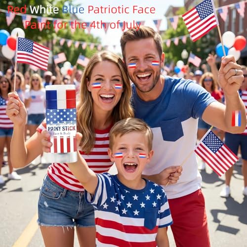 Patriotic 3-in-1 Face & Body Paint Sticks - Waterproof Red White Blue USA Flag