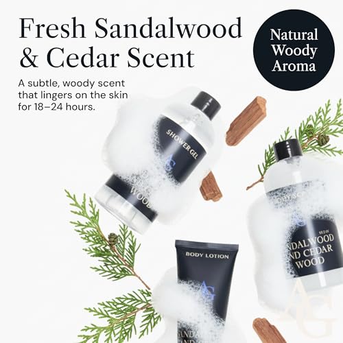Shower Kit Men, Bath and Body Gift Set For Him - Shower Gel, Body Scrub & Body Cream, Sandalwood & Cedar Scent, 3 pcs 720ml - Skin Care Kit Fathers Day Birthday Idea for Him
