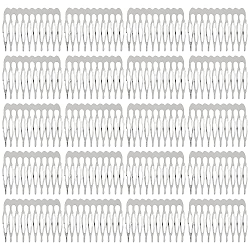 20 Pack Silver Metal Hair Combs - 10 Teeth Side Slide Combs
