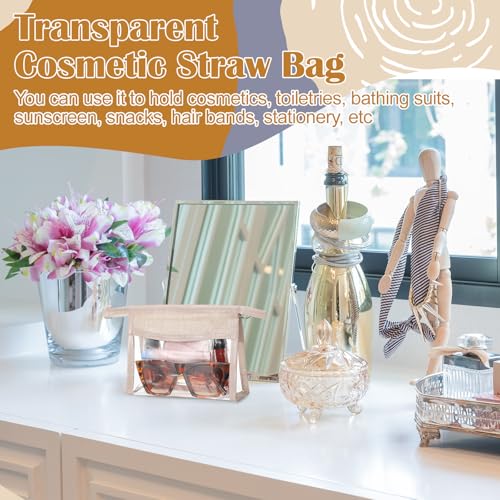 Kacctyen 10 Pcs Boho Clear Beach Bag Makeup Pouch Waterproof Sunscreen Cosmetic Bag with Zipper for Bridesmaid Gifts Wedding Party Favors Beach Vacation (Khaki)
