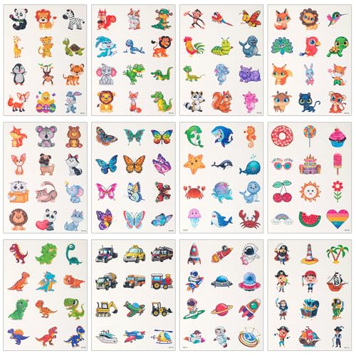 Habett Glitter Temporary Tattoos for Kids, 144-Pack