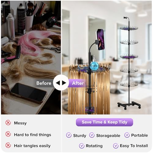 Adjustable Hair Braiding Rack Stand with 140 Hooks & Phone Holder