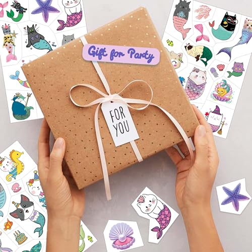 55 Mermaid & Cat Temporary Tattoos - Waterproof Party Favors