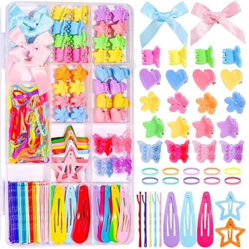 Teenitor Hair Accessories for Girls 193pcs Hair Clips Kit Toddler Hair Accessories, Mini Hair Clips for Girls, Small Claw Clips Bobby Pins and Elastic Hair Ties