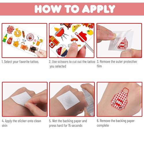 BBQ Temporary Tattoos for Kids - 96 PCS (8 Sheets)