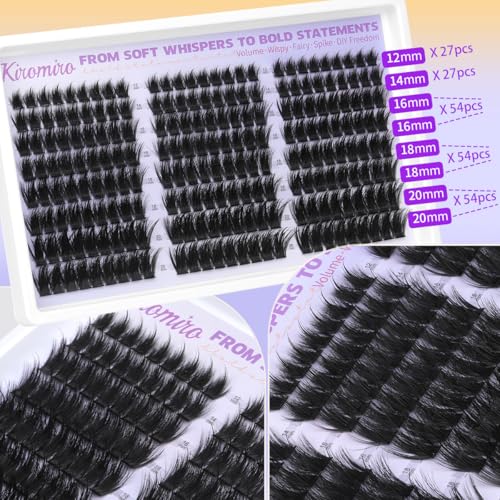Kiromiro Lash Clusters Kit Cluster Eyelash Extensions 12-20mm Volume Individual Lash Clusters with Spikes 216pcs DIY Lash Extensions Kit Fluffy Manga Cluster Lashes Kit