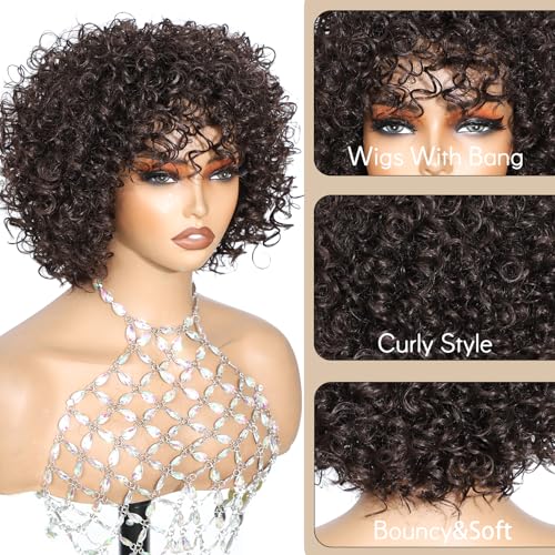 Brown 4A Curly Wig with Bangs - Glueless Afro Wig
