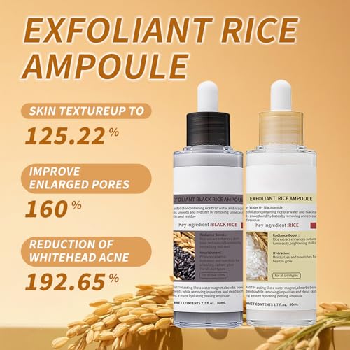 Black and White Rice Peeling, Soft Rice Exfoliating Face and Body, New glow rice Black and White Rice Exfoliant Duo Ampoule Set for All Skin Types, Gentle Peel & Deep Hydration 2 Pack (2.7 fl oz Each)