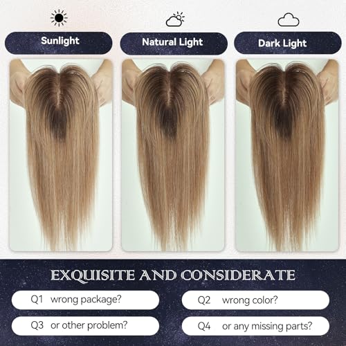 Starluck Real Human Hair Toppers for Women with Bangs - 14 Inch