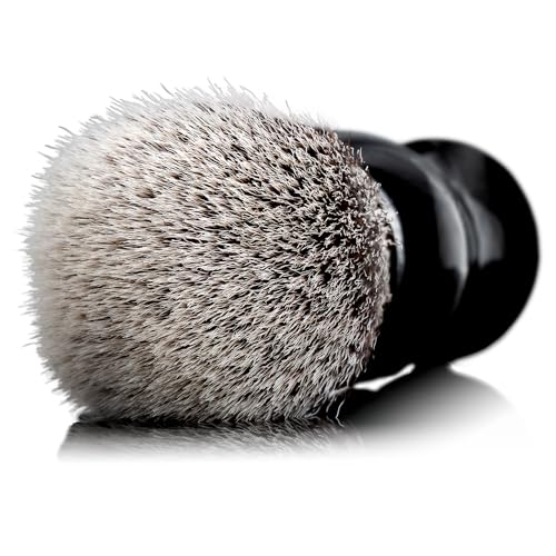 Lather & Wood Shaving Brush for Men- Premium 100% Synthetic Silvertip Hair - with Travel Case - Black Obsidian Acrylic Handle