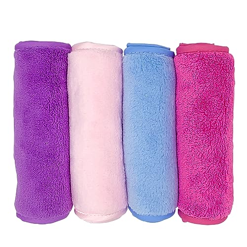 4 Pack Reusable Flannel Microfiber Makeup Remover Eraser Washcloths Face Facial Erase Cleansing Clean Cloth Towel, Chemical Free, Remove Makeup Instantly with Just Water Suitable for All Skin Types
