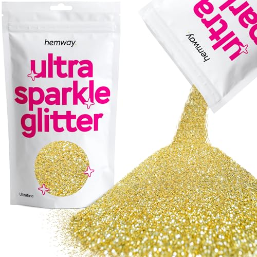 Hemway Premium Ultra Sparkle Glitter Multi Purpose Metallic Flake for Nail Art, Cosmetic Graded, Makeup, Festival, Party, Hair, Body and Eyes 100g / 3.5oz - Sand Gold