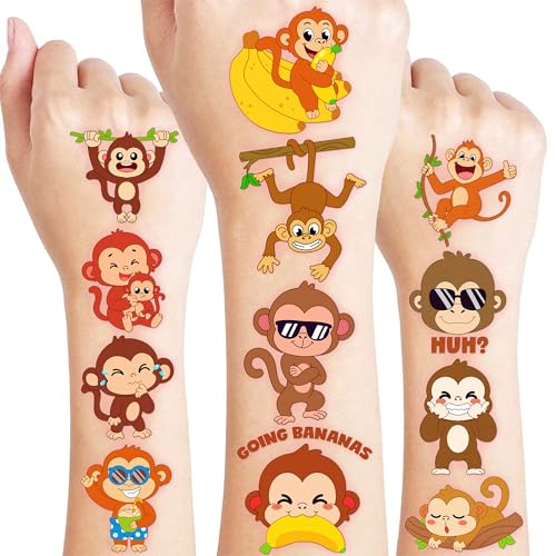 96 PCS Monkey Temporary Tattoos for Kids | Safari Party