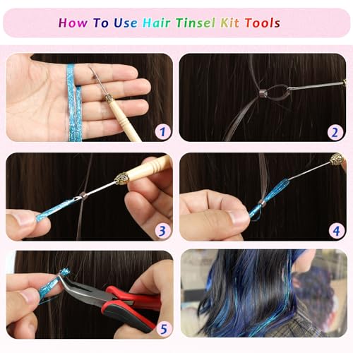 Hair Tinsel Kit - 24 Colors, 9800 Strands, 48 Inch Extensions
