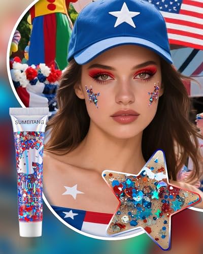 6-Piece Red White Blue Glitter Gel Set for Face & Body