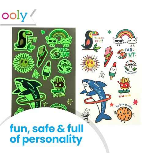 Ooly 40+ Glow in the Dark Temporary Tattoos For Kids, Safe & Non-Toxic Temporary Tattoo, Party Favors Gifts for Kids - Bright & Funny
