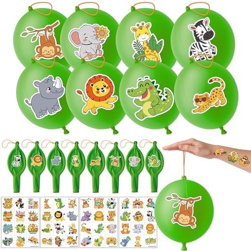 72 PC Wild Animal Party Favors Set - Balloons & Tattoos