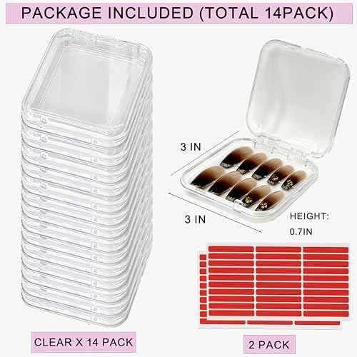 14 Pcs Press On Nail Packaging Box Press on Nail Storage Box for Press Ons with 60 Pcs Adhesive Double Sided Tape for Fake Nail Storage Case Nail Display Nail Salon Supplies Nail Art Business (Clear)
