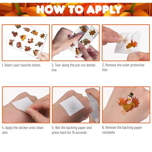 Turkey Temporary Tattoos for Kids ? 96PCS Fall&Thanksgiving Tattoos Stickers with Cute Turkeys, Leaves,Pumpkins ? Turkey Birthday Party Decorations, Supplies, Favors,Gifts School Events,Holiday Fun
