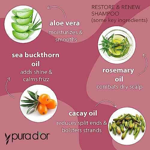PURA D'OR Restore & Renew Shampoo (16oz) Hair Protection from Dye, Extensions and Heat Tools, Infused with Organic Aloe Vera, Rosemary Leaf Oil, Sea Buckthorn Fruit Oil, & Cacay Seed Oil