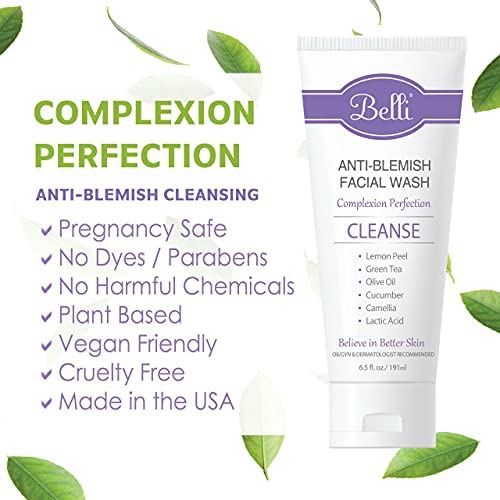 Belli Skincare Anti-Blemish Facial Wash Gel Cleanser | Anti Acne for sensitive skin, pregnancy safe, Natural Extract Face Wash for All skin types | 6.5 Ounce