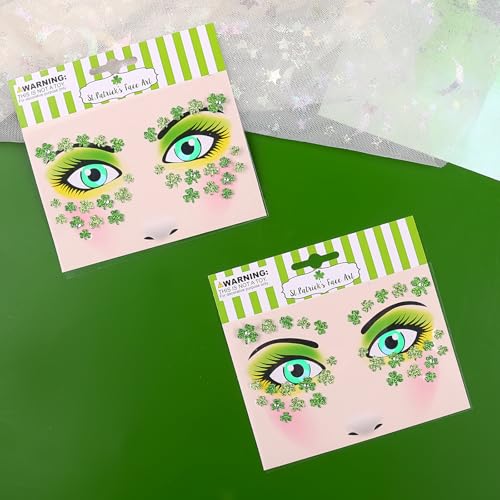 St. Patrick's Day Glitter Face Tattoos with Shamrock Gems