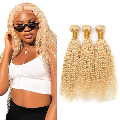 AuokMar Blonde Water Wave Human Hair Bundles 3 Pack 12-16 Inch 613 Virgin Remy