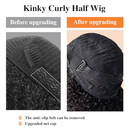 Kinky Curly Half Wig Human Hair 12" Glueless 200 Density