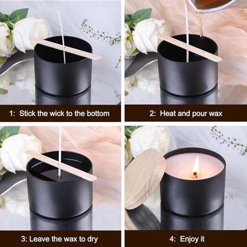 CONNOO 24 Pack Candle Tins - 12x8oz & 12x4oz with Wood-Grain Lids