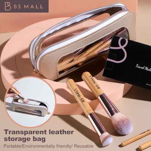 BS-MALL 14 Pcs Makeup Brushes Set with 1 Pcs Makeup Sponge ? Essential Foundation Powder Concealers, Eye Shadows, Blush Makeup Brushes with Travel Makeup Case (Bamboo)