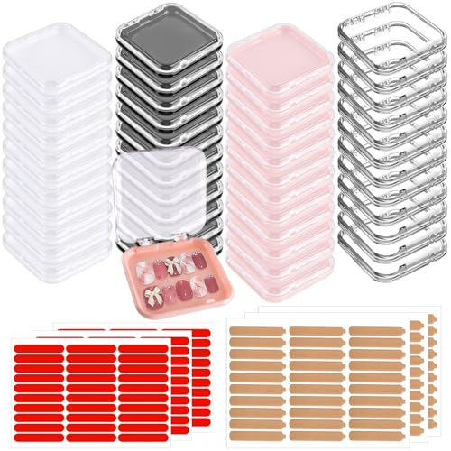 48 Press On Nail Storage Boxes with 180 Adhesive Strips