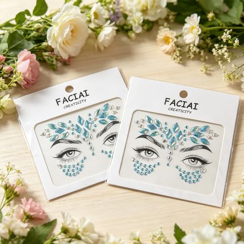 Blue Mermaid Face Gems Rhinestone Stickers (2 Sets)