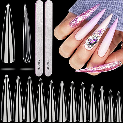 Long Stiletto Nail Tips, AITRAI 504pcs 3XL Extra Long Stiletto Nail Tips Full Cover Acrylic Nail Tips for Nail Preffesional Pointy Shaped Flase Nail for Nail Art, 12 Sizes