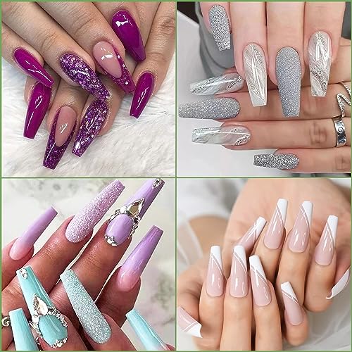 500 Pcs Coffin Nail Tips, AITRAI Long Nail Tips for Acrylic Nails Professional Clear Coffin Nail Tips Full Cover Ballerina False Nails Tips with Glue, Adhesive Tabs Acrylic Nail Clipper Files,10 Size