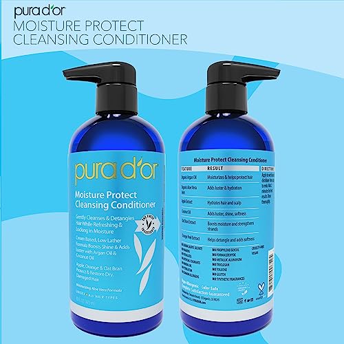 PURA D¡¯OR Moisture Protect Cleansing Conditioner (16oz) Detangles & Restores Hair with Argan Oil, Lavender, No Sulfate, All Hair Types, Men & Women (Packaging may vary)