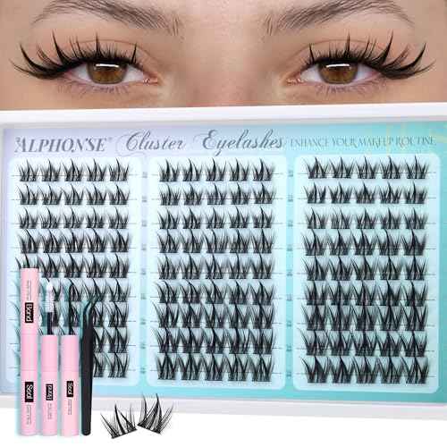Manga Lash Clusters Kit Wispy Eyelash Clusters Spiky Lash Extension Kit 10-14mm Cluster Eyelash Extensions Anime Eyelashes Clusters C Curly Individual lashes with Bond and Seal, Tweezers by ALPHONSE