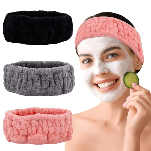 Microfiber Spa Headband 3-Pack - Soft Terry Cloth for Face Washing & Makeup