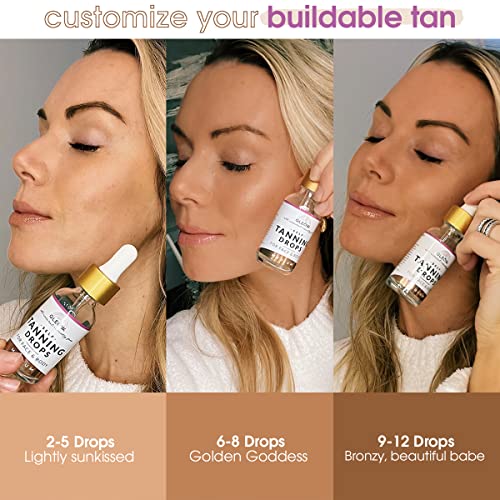 GLEOW Face Tanning Drops to Add to Moisturizer, Face Self Tanner with Revitalizing Cream, Bronzing Drops with Hydrating Cream 1oz+3.4oz